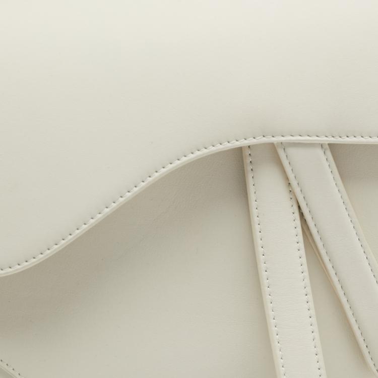 Pre Owned Dior White Leather Saddle Bag