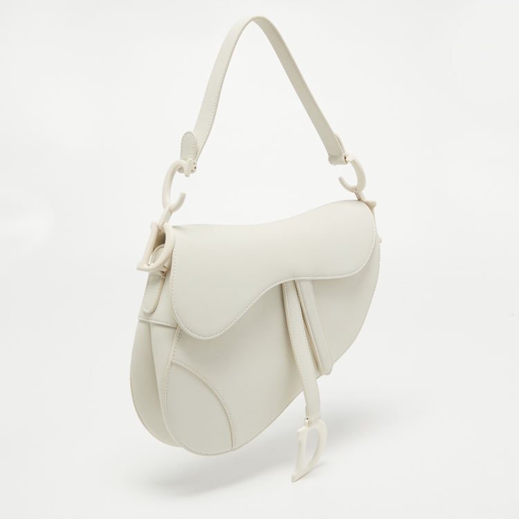 Pre Owned Dior White Leather Saddle Bag