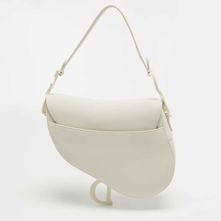 Pre Owned Dior White Leather Saddle Bag