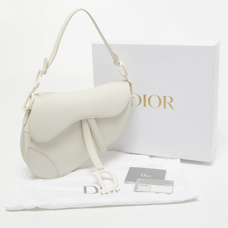 Pre Owned Dior White Leather Saddle Bag