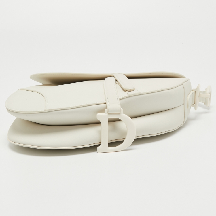Pre Owned Dior White Leather Saddle Bag
