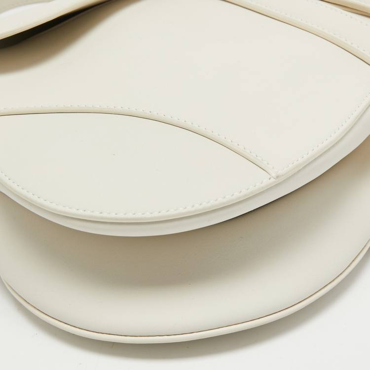 Pre Owned Dior White Leather Saddle Bag