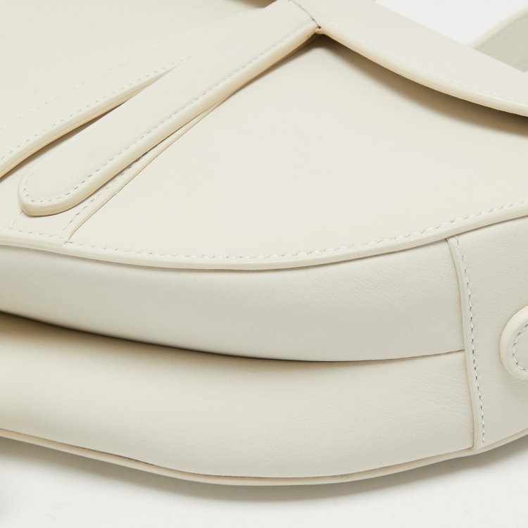 Pre Owned Dior White Leather Saddle Bag
