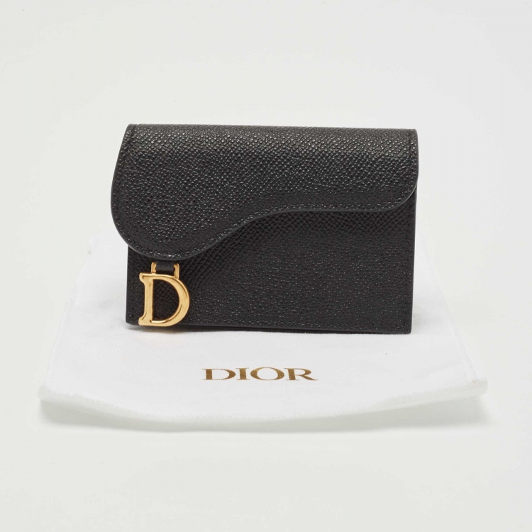 Pre Owned Dior Black Leather Saddle Flap Card Case