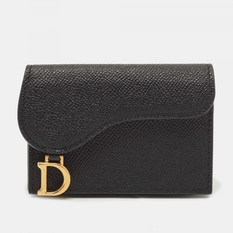 Pre Owned Dior Black Leather Saddle Flap Card Case