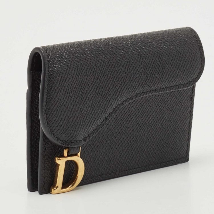 Pre Owned Dior Black Leather Saddle Flap Card Case