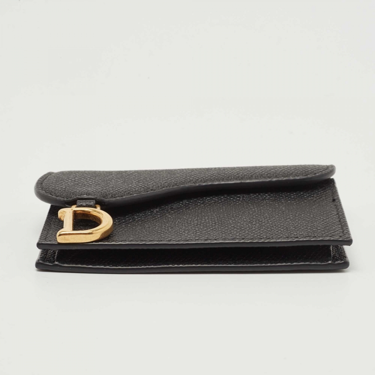 Pre Owned Dior Black Leather Saddle Flap Card Case