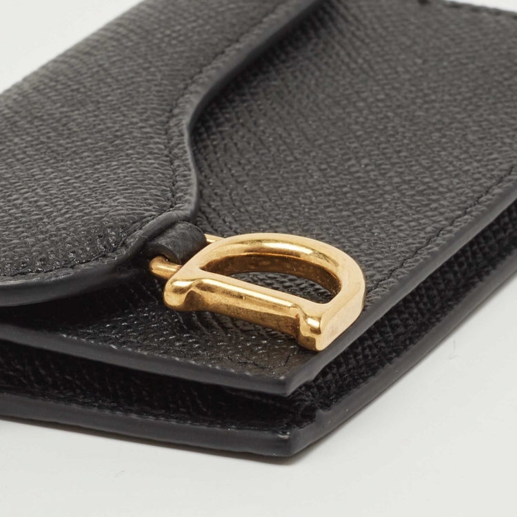 Pre Owned Dior Black Leather Saddle Flap Card Case