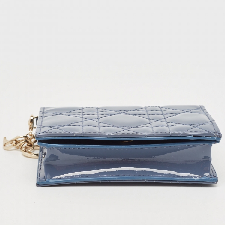 Pre Owned Dior Blue Cannage Patent Leather Lady Dior Card Holder