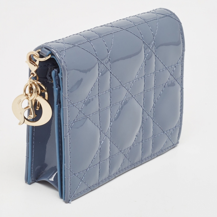 Pre Owned Dior Blue Cannage Patent Leather Lady Dior Card Holder