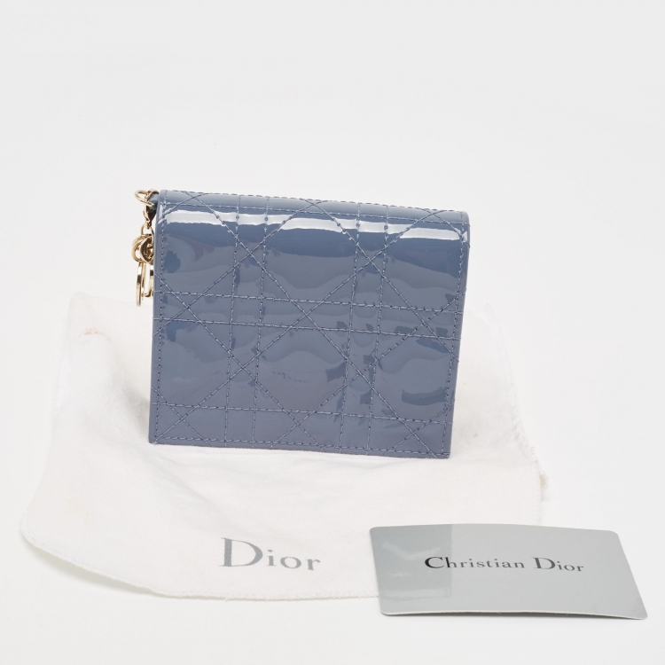 Pre Owned Dior Blue Cannage Patent Leather Lady Dior Card Holder