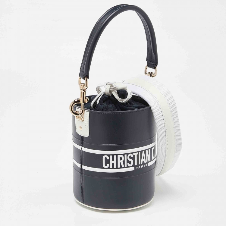 Pre Owned Dior Blue/White Leather Small Dior Vibe Bucket Bag