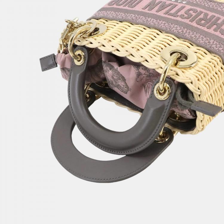 Pre Owned Dior Beige/Pink Canvas and Wicker Mini Lady Dior Top Handle Bag