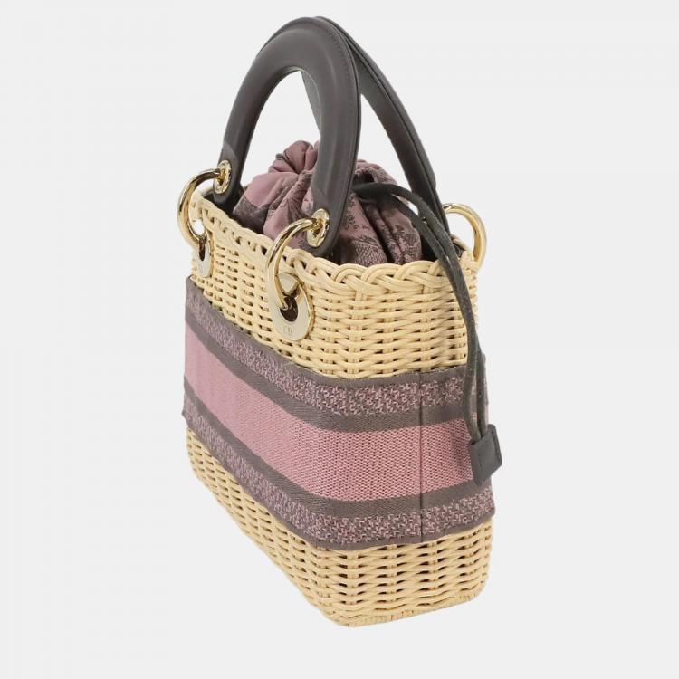 Pre Owned Dior Beige/Pink Canvas and Wicker Mini Lady Dior Top Handle Bag