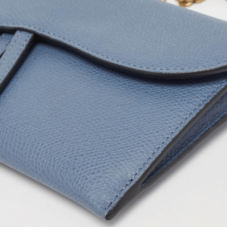 Pre Owned Dior Blue Leather Saddle Wallet on Chain