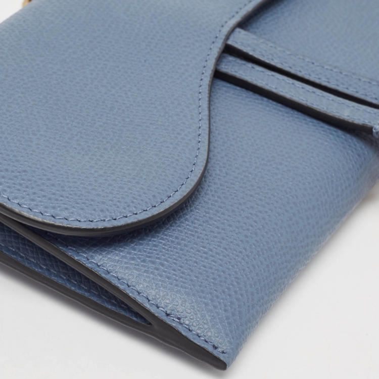 Pre Owned Dior Blue Leather Saddle Wallet on Chain