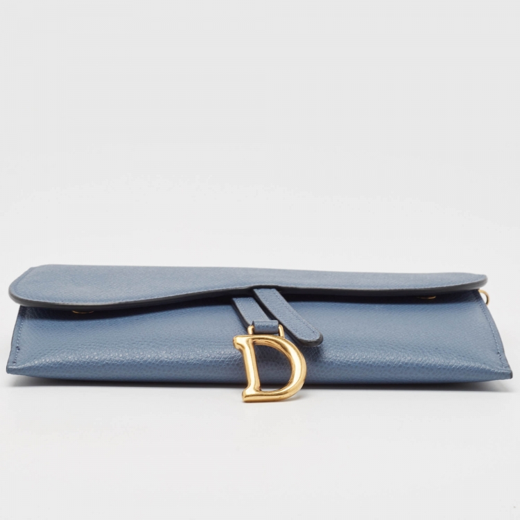 Pre Owned Dior Blue Leather Saddle Wallet on Chain