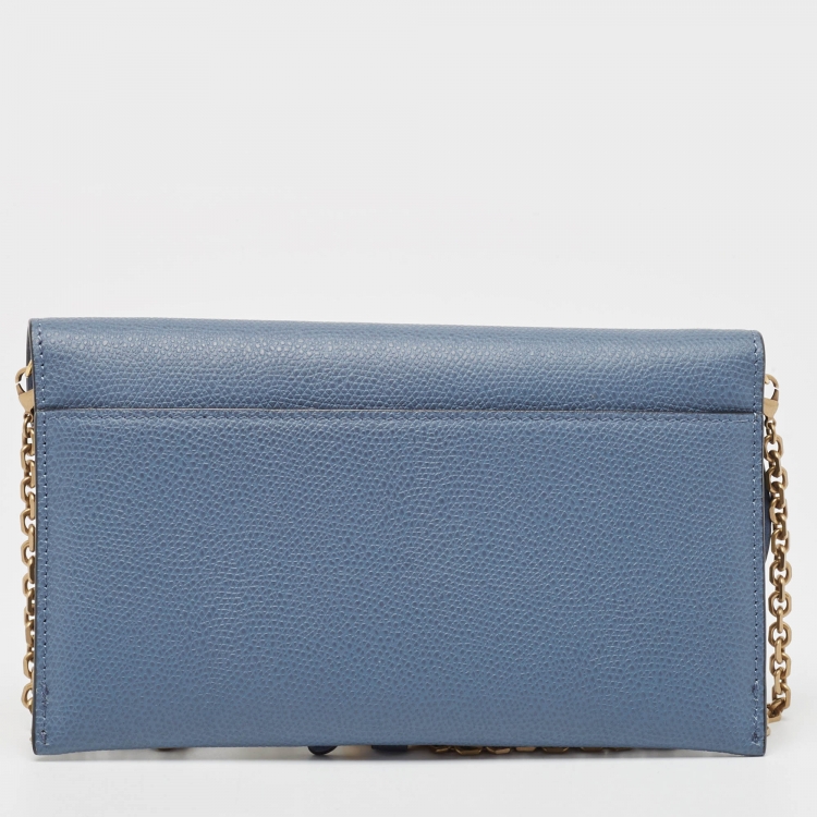 Pre Owned Dior Blue Leather Saddle Wallet on Chain