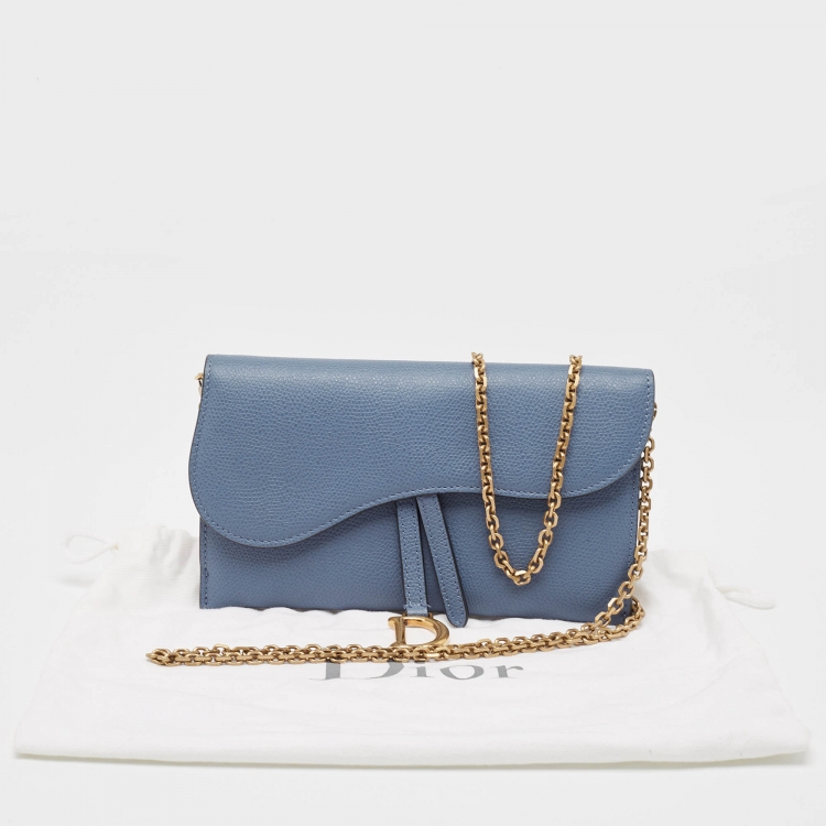 Pre Owned Dior Blue Leather Saddle Wallet on Chain