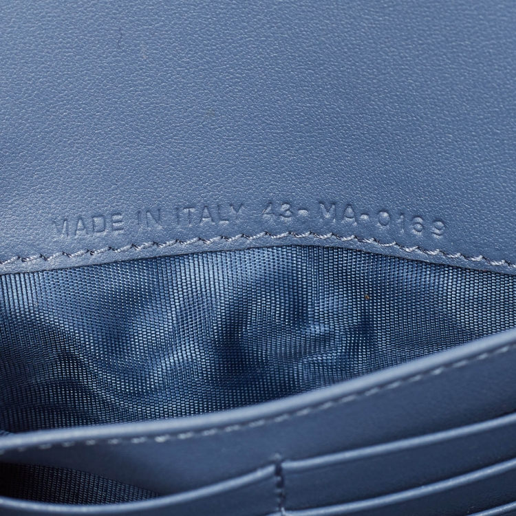 Pre Owned Dior Blue Leather Saddle Wallet on Chain