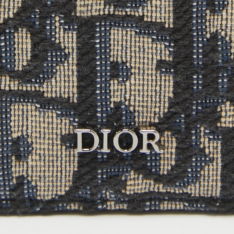 Pre Owned Dior Navy Blue/Black Oblique Canvas and Leather Flap Card Case