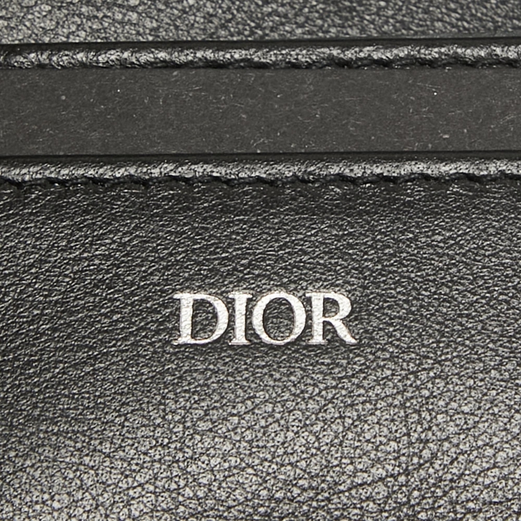 Pre Owned Dior Navy Blue/Black Oblique Canvas and Leather Flap Card Case