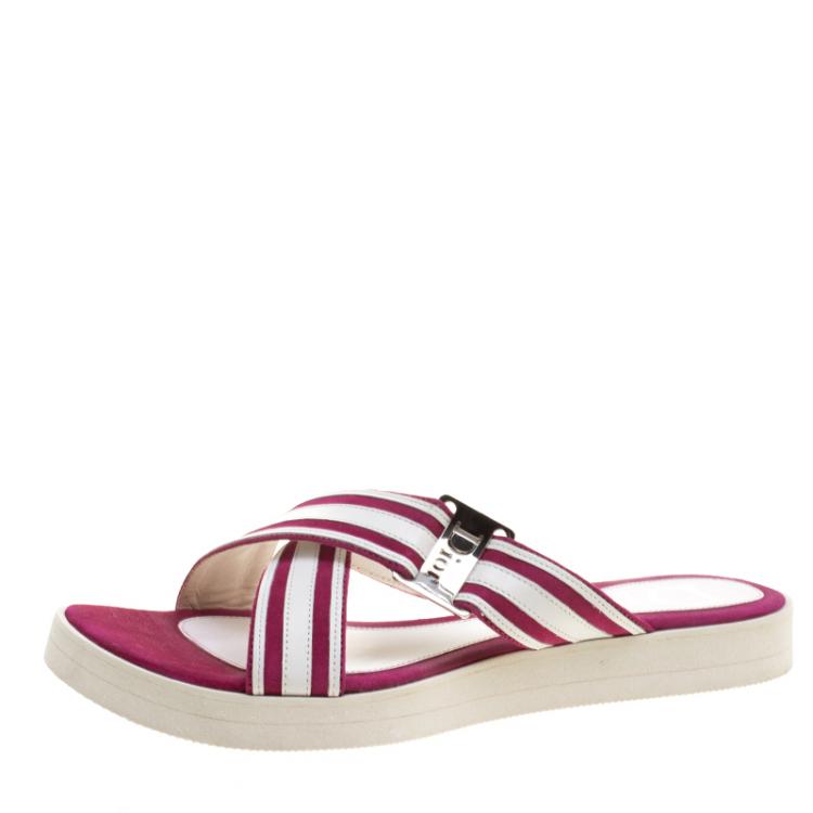 Pre Owned Dior Two Tone Suede and Leather Cross Strap Flat Slides Size 38