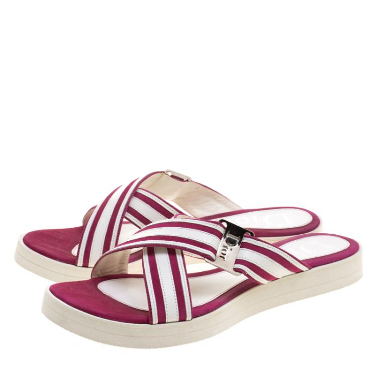 Pre Owned Dior Two Tone Suede and Leather Cross Strap Flat Slides Size 38