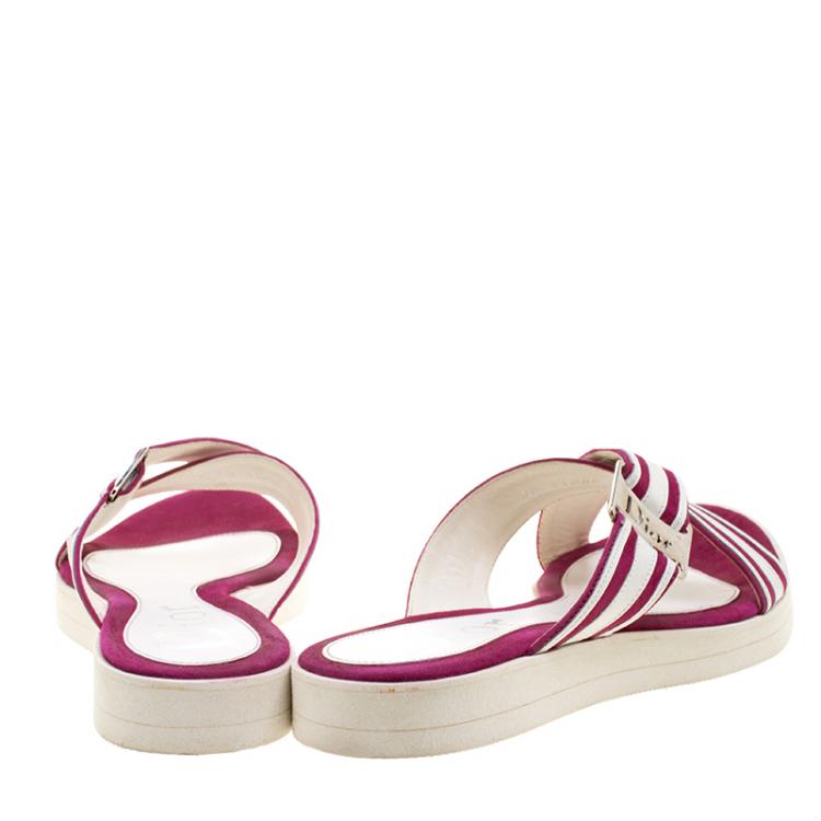 Pre Owned Dior Two Tone Suede and Leather Cross Strap Flat Slides Size 38