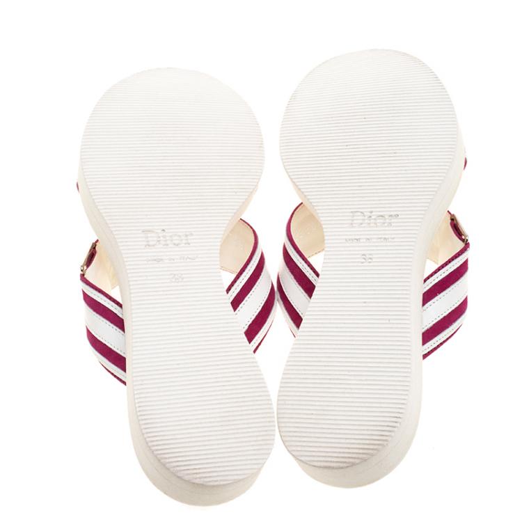 Pre Owned Dior Two Tone Suede and Leather Cross Strap Flat Slides Size 38
