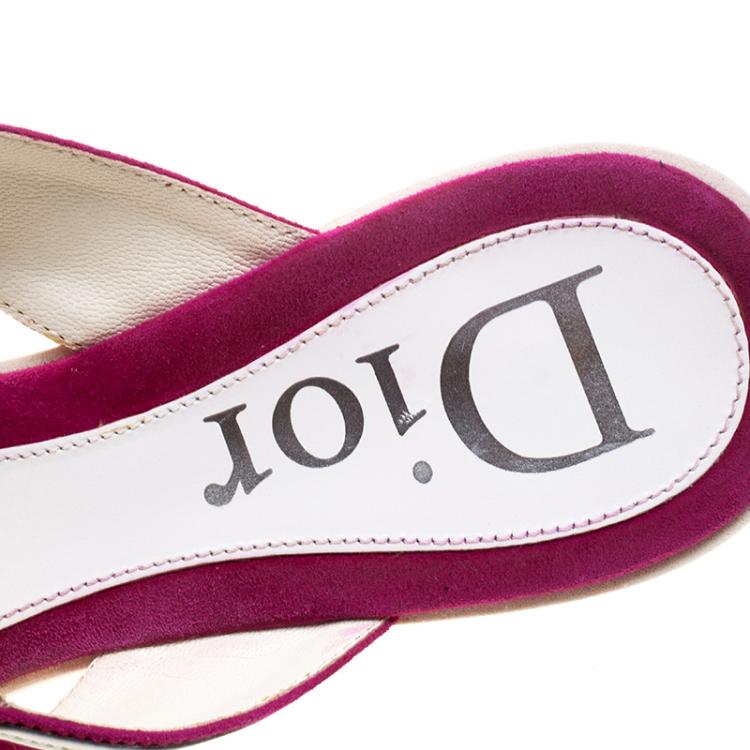 Pre Owned Dior Two Tone Suede and Leather Cross Strap Flat Slides Size 38