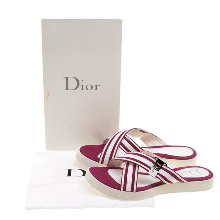 Pre Owned Dior Two Tone Suede and Leather Cross Strap Flat Slides Size 38