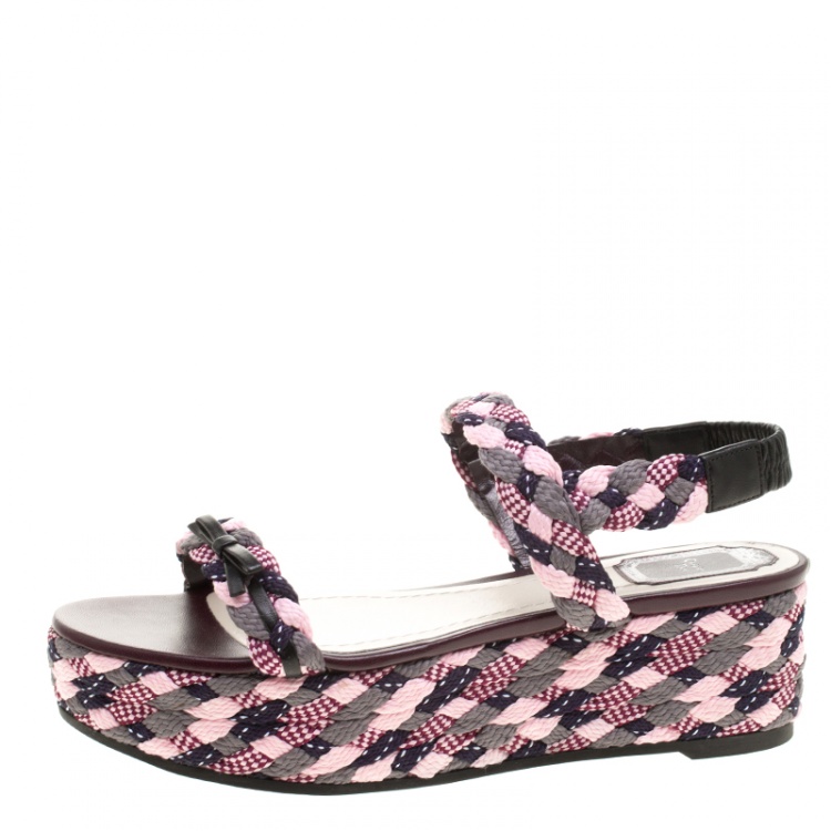 Pre Owned Dior Multicolor Braid Woven Ankle Strap Platform Sandals Size 40