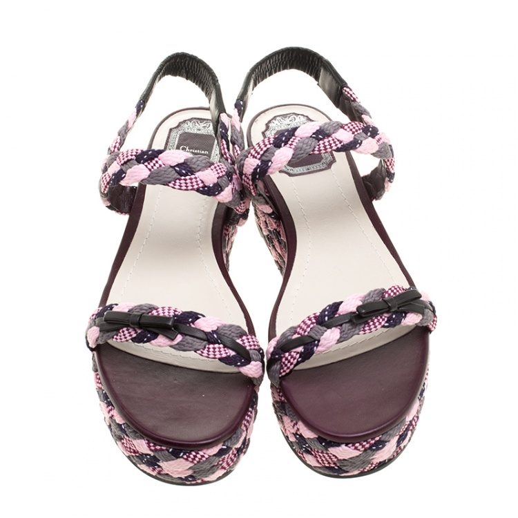 Pre Owned Dior Multicolor Braid Woven Ankle Strap Platform Sandals Size 40