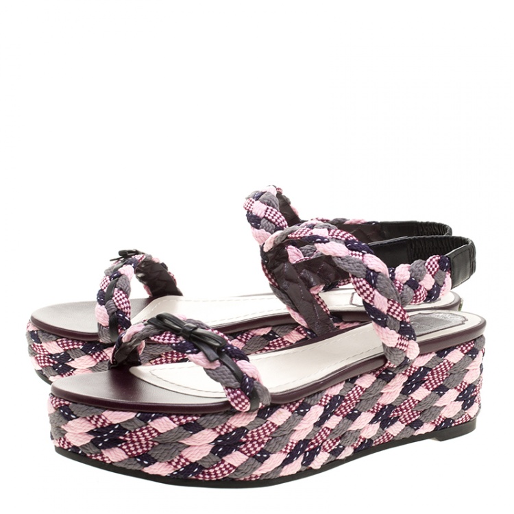 Pre Owned Dior Multicolor Braid Woven Ankle Strap Platform Sandals Size 40
