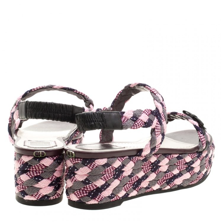 Pre Owned Dior Multicolor Braid Woven Ankle Strap Platform Sandals Size 40