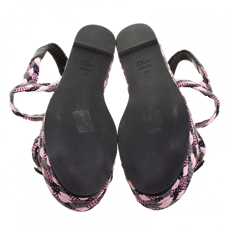 Pre Owned Dior Multicolor Braid Woven Ankle Strap Platform Sandals Size 40