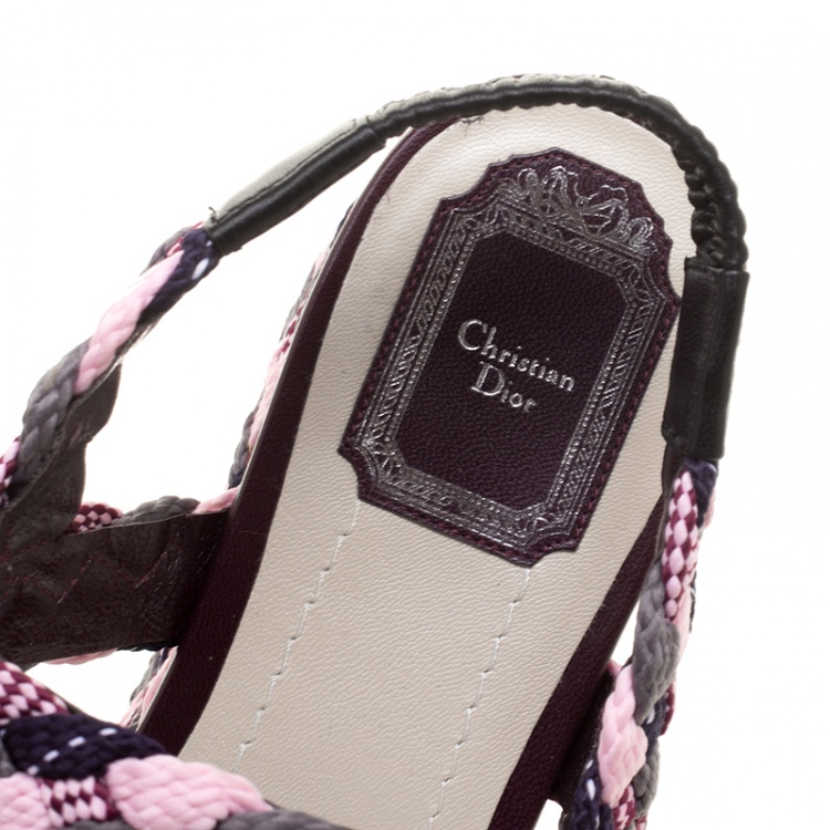 Pre Owned Dior Multicolor Braid Woven Ankle Strap Platform Sandals Size 40