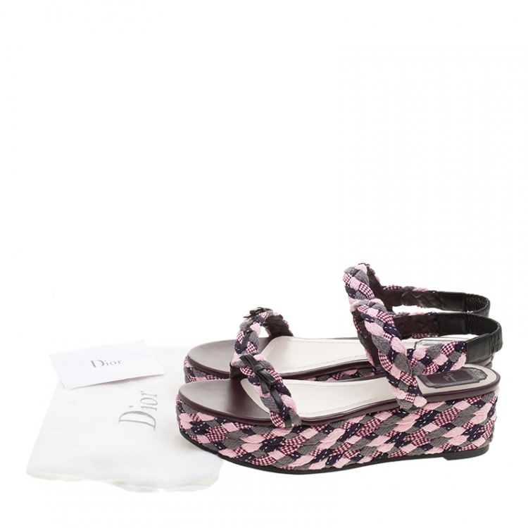 Pre Owned Dior Multicolor Braid Woven Ankle Strap Platform Sandals Size 40