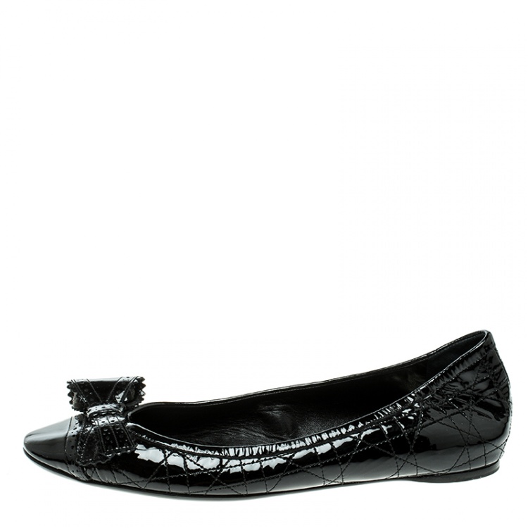 Pre Owned Dior Black Patent Cannage Leather Bow Detail Ballet Flats Size 40