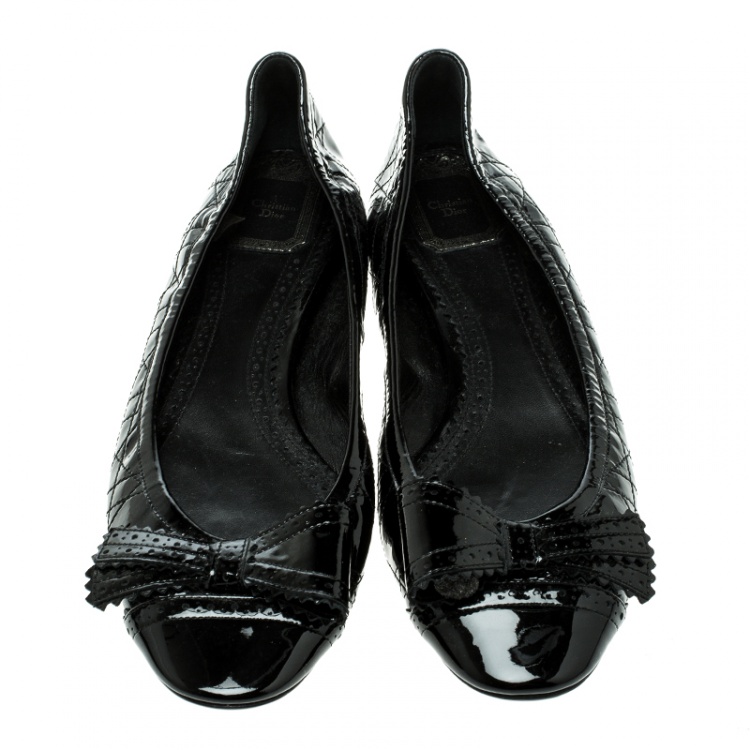 Pre Owned Dior Black Patent Cannage Leather Bow Detail Ballet Flats Size 40