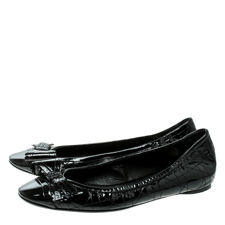 Pre Owned Dior Black Patent Cannage Leather Bow Detail Ballet Flats Size 40