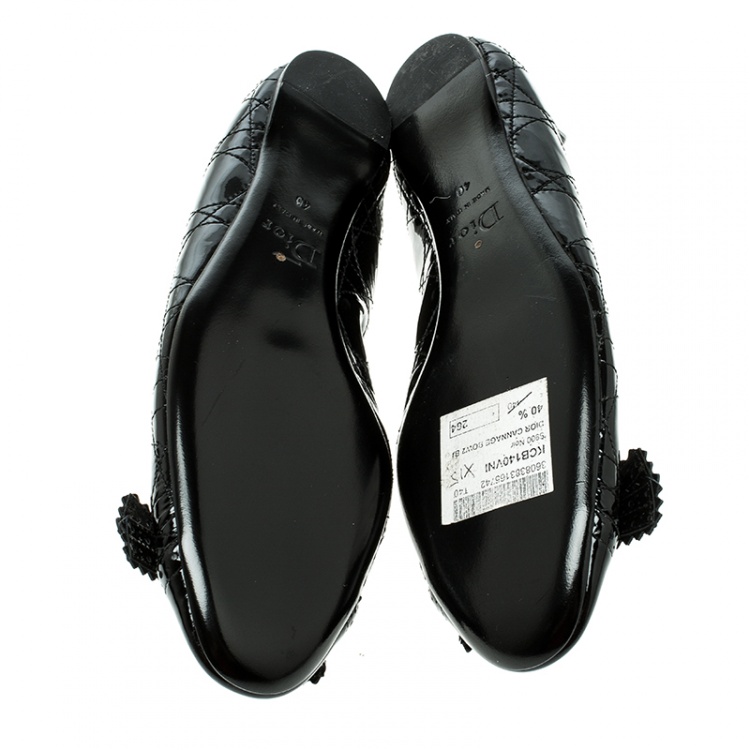 Pre Owned Dior Black Patent Cannage Leather Bow Detail Ballet Flats Size 40