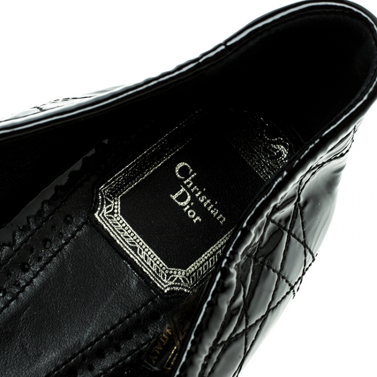 Pre Owned Dior Black Patent Cannage Leather Bow Detail Ballet Flats Size 40
