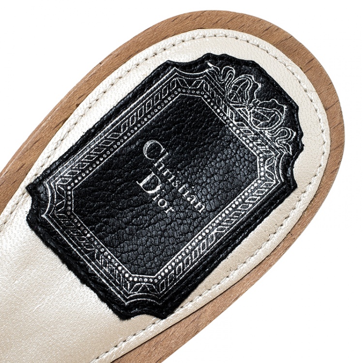 Pre Owned Dior Black Leather Open Toe Wooden Mules Size 37.5