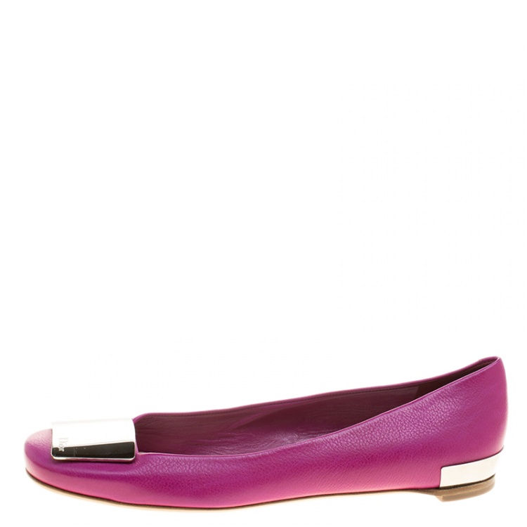 Pre Owned Dior Pink Leather Ballet Flats Size 40