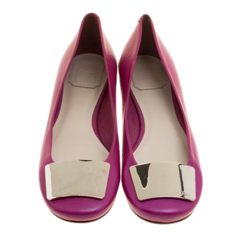 Pre Owned Dior Pink Leather Ballet Flats Size 40