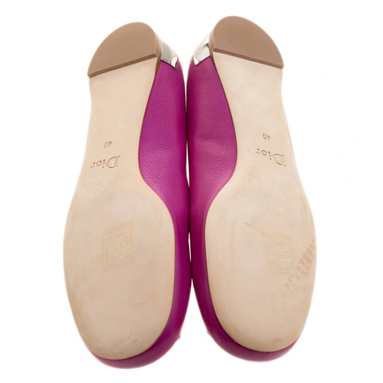 Pre Owned Dior Pink Leather Ballet Flats Size 40