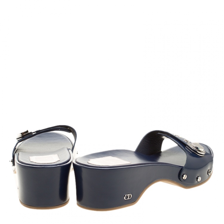Pre Owned Dior Blue Leather Slip On Clogs Size 40