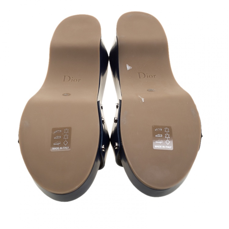 Pre Owned Dior Blue Leather Slip On Clogs Size 40